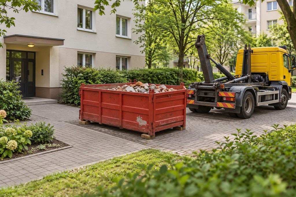 Czerwony kontener na gruz w Warszawie