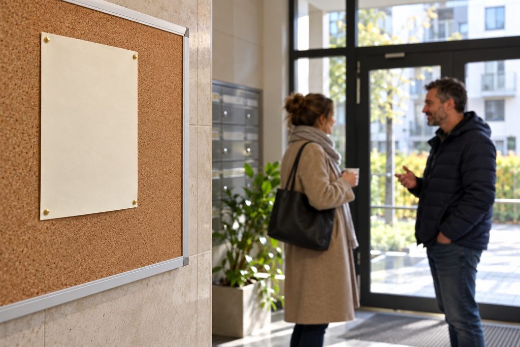 Sąsiedzka rozmowa przy tablicy ogłoszeń